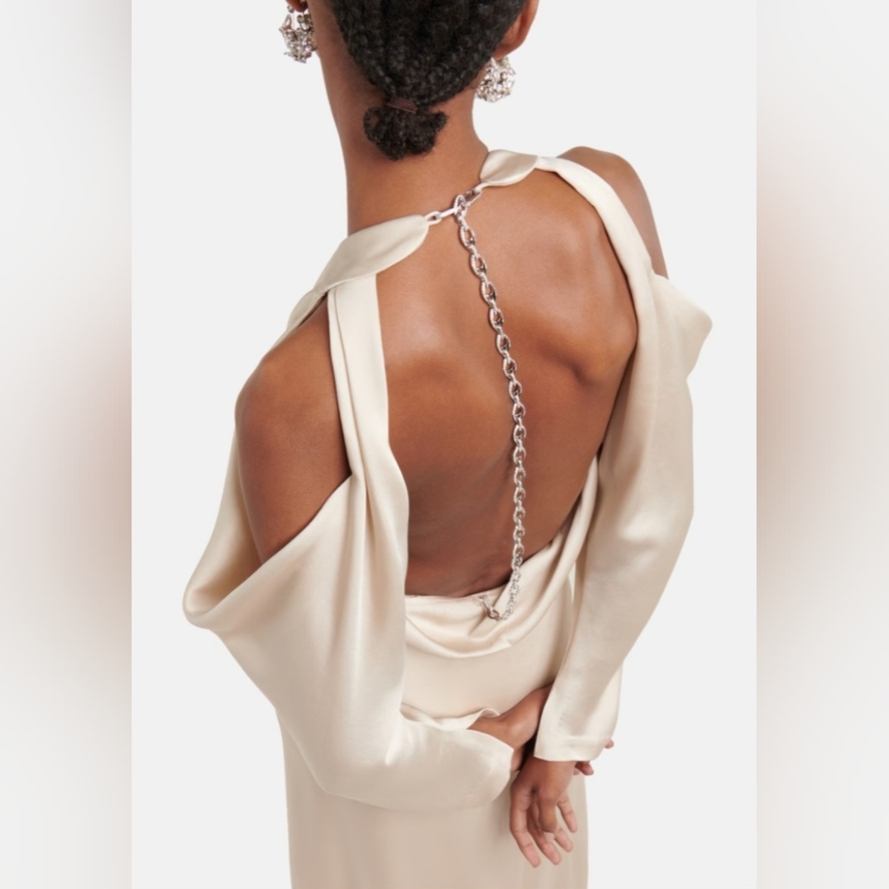 Jonathan Simkhai Caitlyn Size 2 Black Fluid Backless Silver Chainlink Maxi Gown - Picture 10 of 16